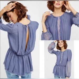Free People Women's Soul Serene Top River Blue Boho Blouse Loose Fit | Sz S